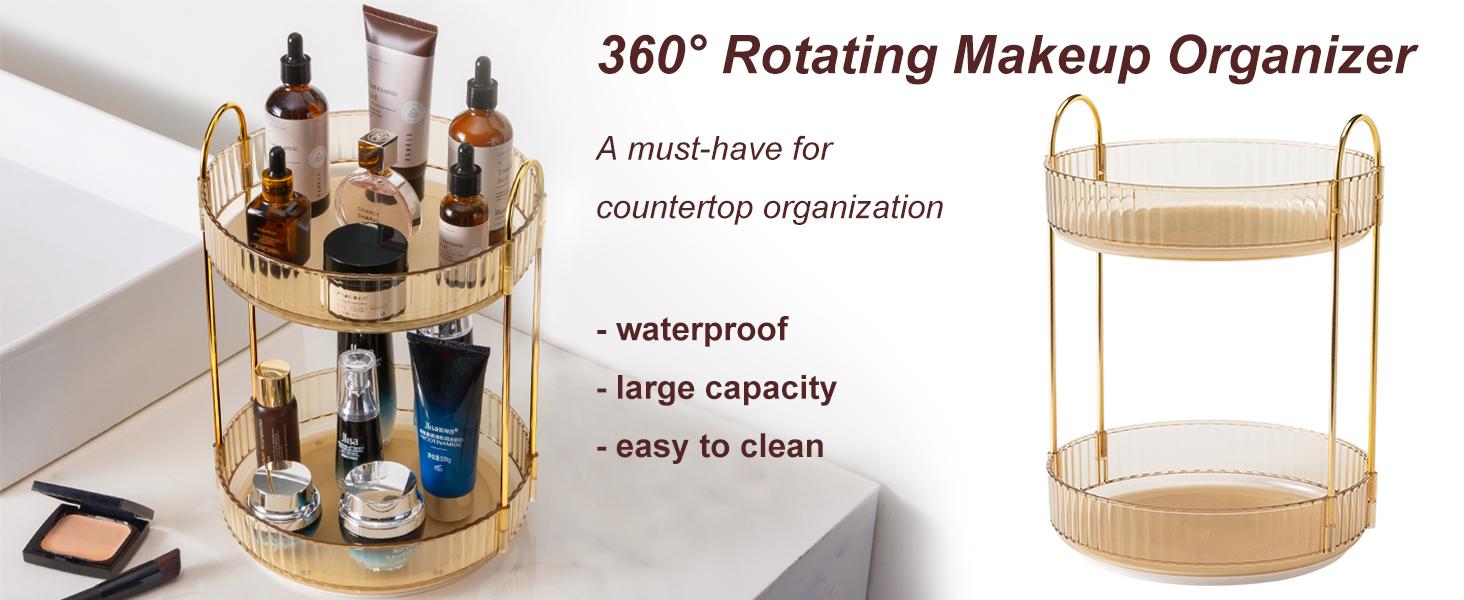 Rotating Makeup Organizer Countertop 3 Tier Lazy Susan Trays Clear Skincare Perfume Storage for Bathroom Counter Vanity, Transparent