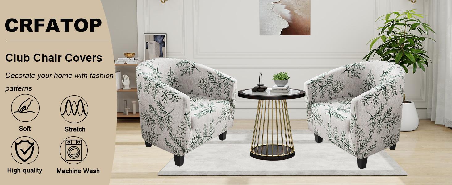 CRFATOP Soft Club Chair Slipcover Stretch Barrel Chair Covers Printed Tub Chair Slipcovers Round Couch Covers Spandex Armchair Sofa Cover Removable Furniture Protector for Living Room,C02