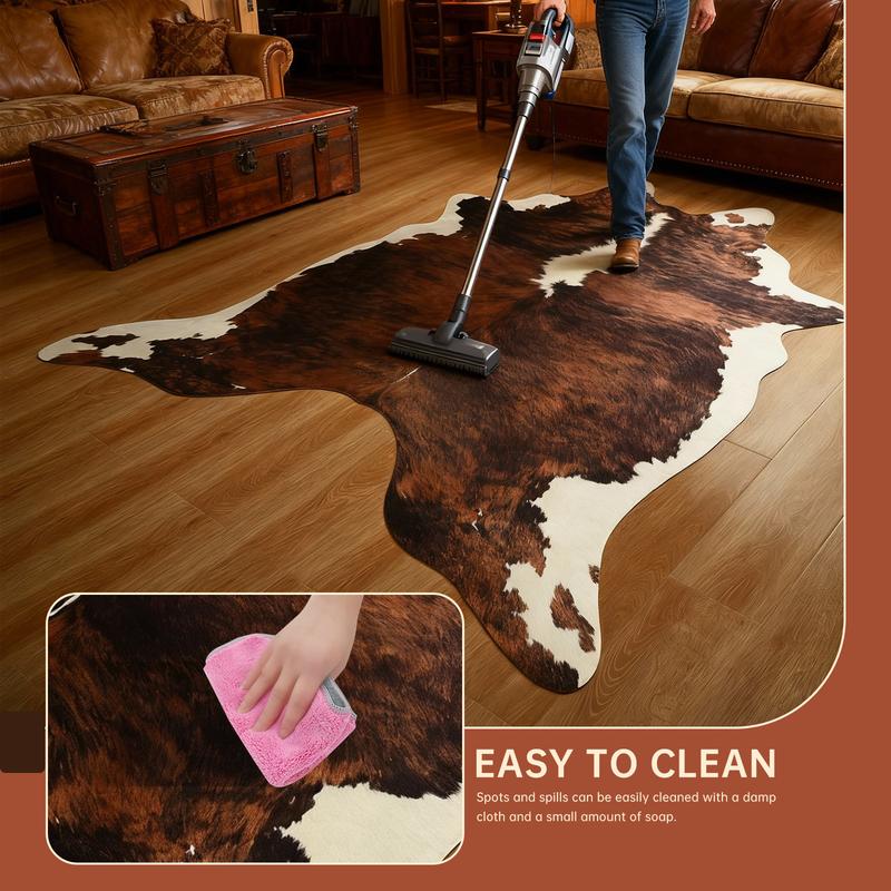High-grade Faux Cowhide Carpet with Anti-slip Backing for Easy Cleaning Low Pile Rug for Living Room Bedroom Room Decoration Home Decor Polyester Style Western