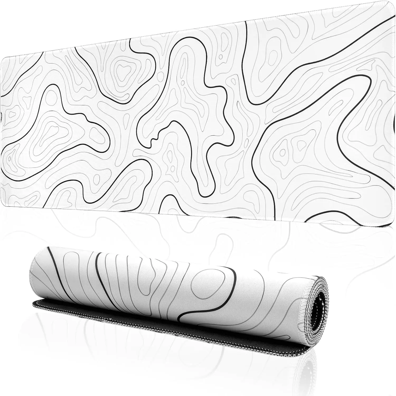 Large Gaming  Pad for Desk, White Topographic  Pad Desk Mat for Gaming Office, Long XL  Pads Keyboard Pad Desk Pad for  Laptop 31.5''x11.8''