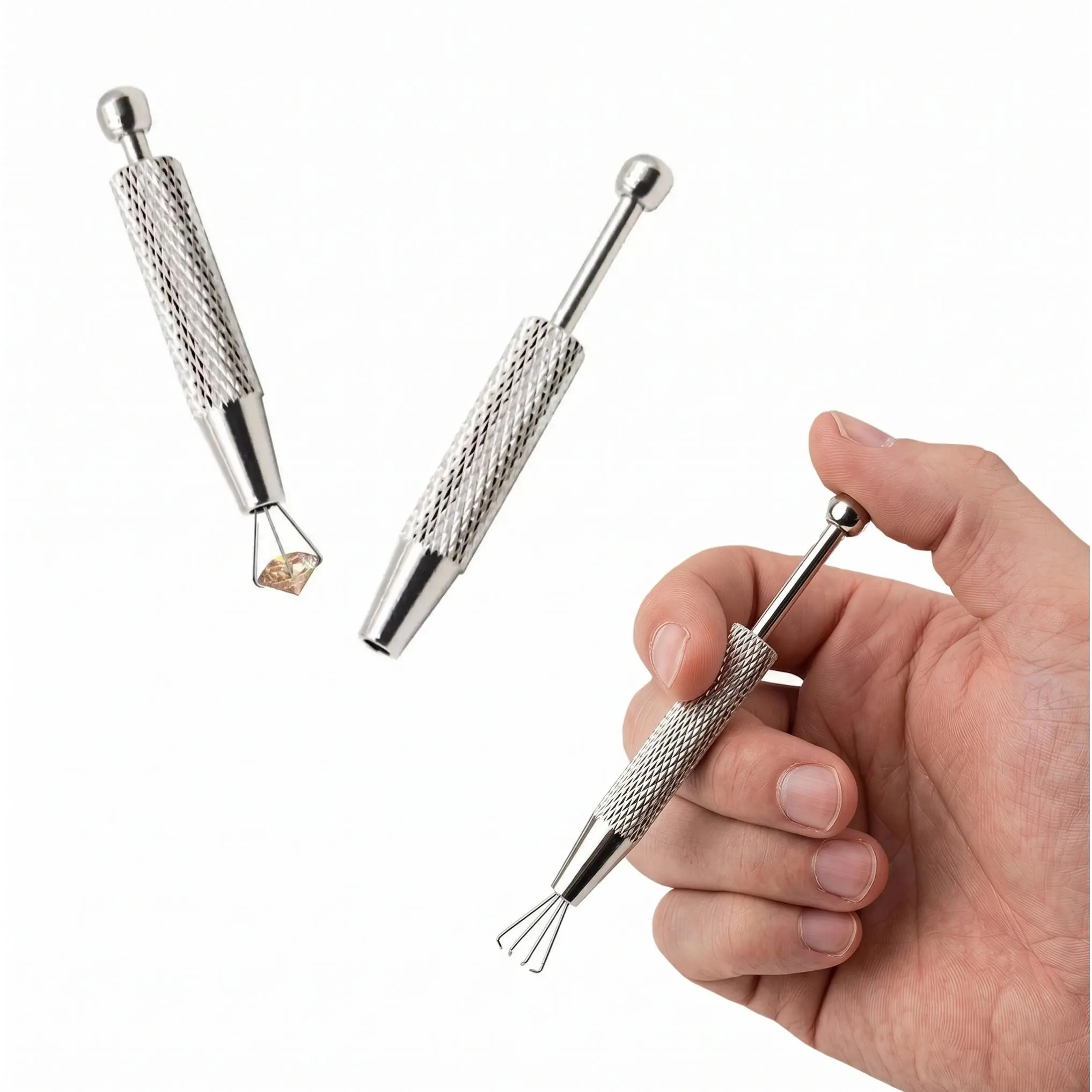 4-Prong Stainless Steel Grabber Tool, Anti-Slip Knurled Grip Precision Pick Up Tool for Jewelers Watchmakers Electronics Repair Art Craft Piercing DIY Small Parts Holder-YY0