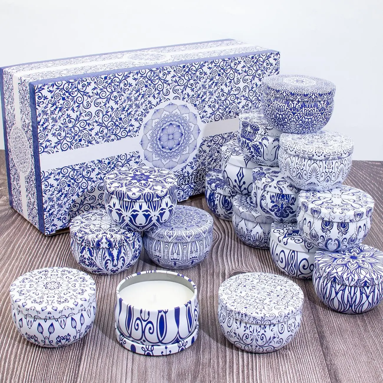16 Pack Blue Porcelain Scented Candles, Natural Soy Wax, Long-Lasting Soot-Free Burn, Decorative Fragrance Candle Gift
