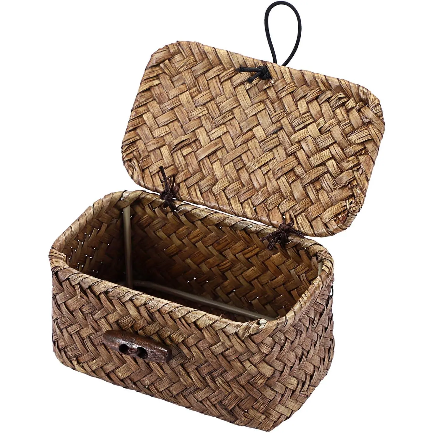 Mini Wicker Basket with Lid, Seagrass Organizer, 4.3"x2.5"x2.1" | Small Wicker Storage Basket  Decorative Box for Shelf, Bathroom,  Decor