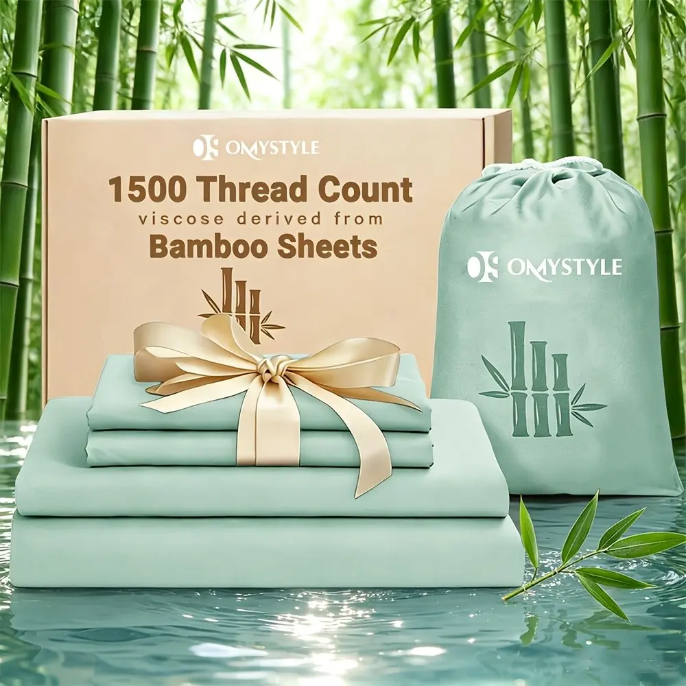 Luxury Bamboo Bed Sheet Set Suitable for - Cooling & Breathable Bedding with 18” Deep Pocket, Shrink/Fade Resistant, Skin-Friendly Bamboo Fabric, Double Stitching Bed Sheets & Pillowcases, Machine Washable for Deep Fit