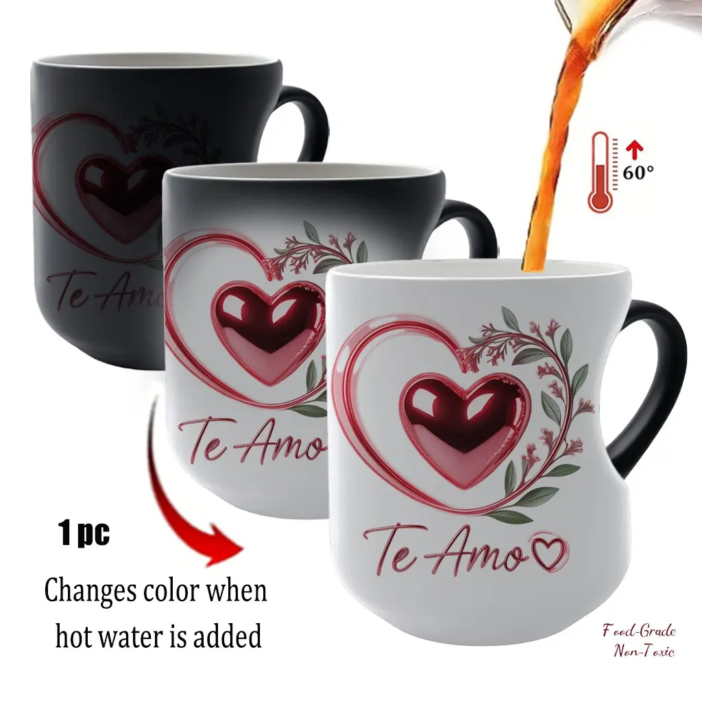 Magic Color Changing Coffee Mug, Love Heart Design Printed, Romantic, Thermosensitive Ceramic, 11 Oz/330 Ml, Father's Day Gift, Valentine's Day Gift for Her, Color Changing Cup