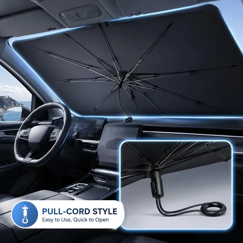 Portable Car Windshield Sunshade Umbrella, Foldable Windshield Sunshade, Car Exterior Accessory, UV Protection, Heat Insulation, Adjustable Curtain, Sunshade For Car Windshield