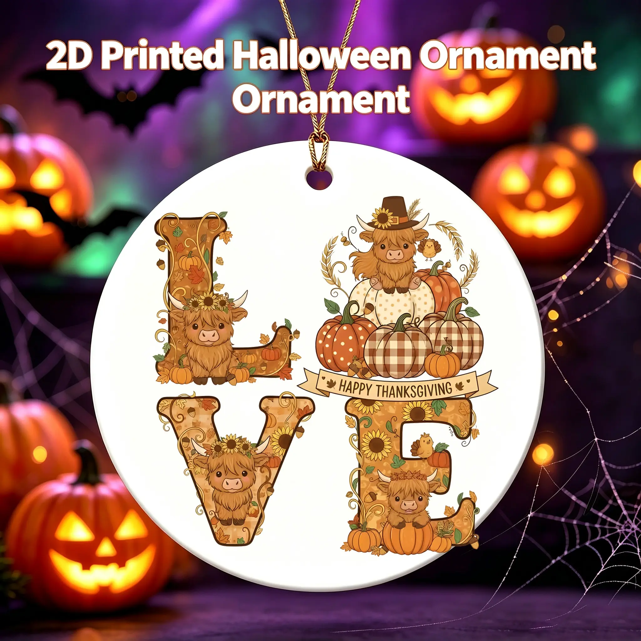 Halloween Style Ceramic Ornament Cute Ghosts And Pumpkins Pattern Ceramic Hanging Decoration For Home Party Decor 3 Inch