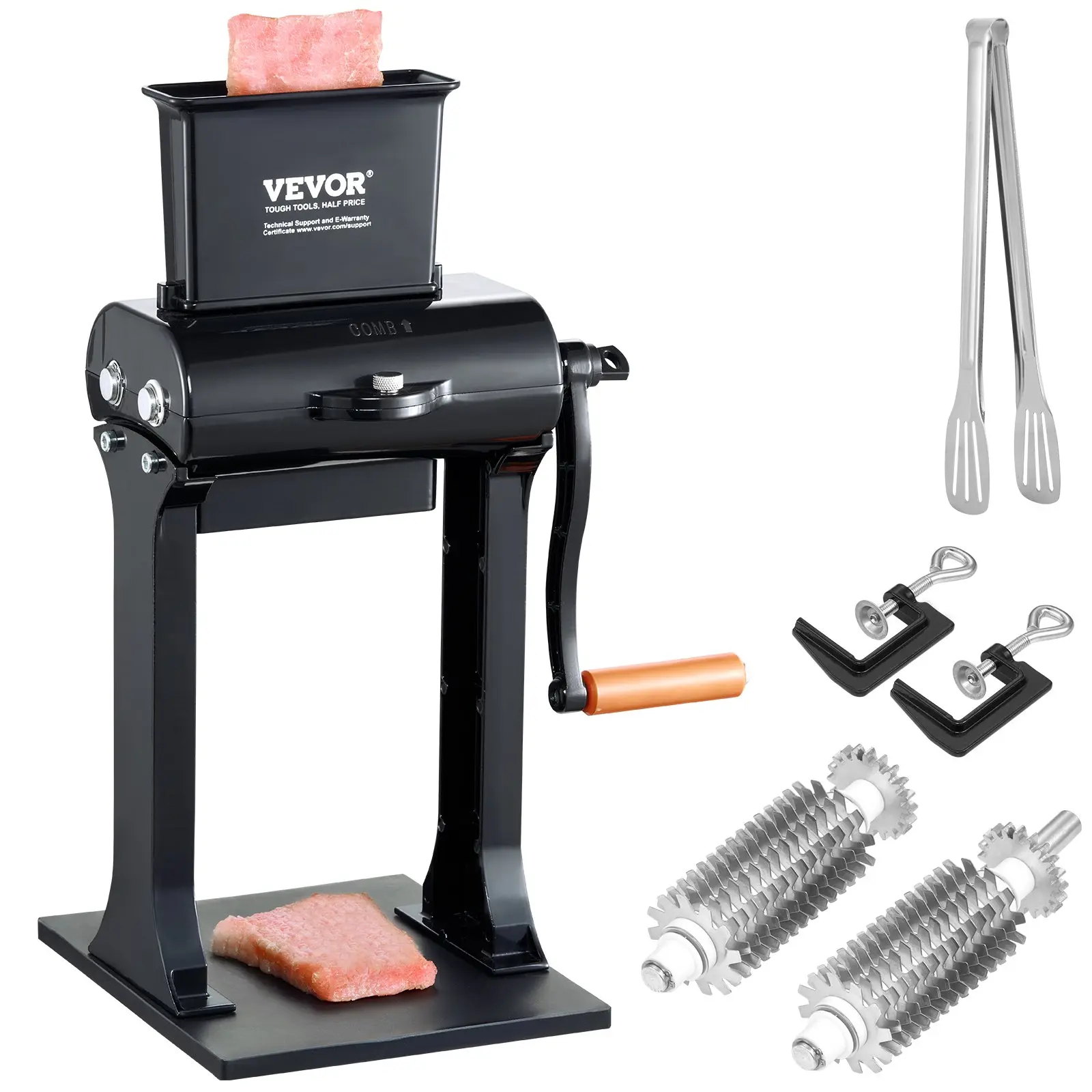 VEVOR Commercial Meat Tenderizer, Heavy Duty Stainless Steel Meat Tenderizer Machine, Quick and Easy Manual Operation Kitchen Tool, 5.8" Feed Port for Beef, Turkey, Chicken, Pork, Steak, and Fish