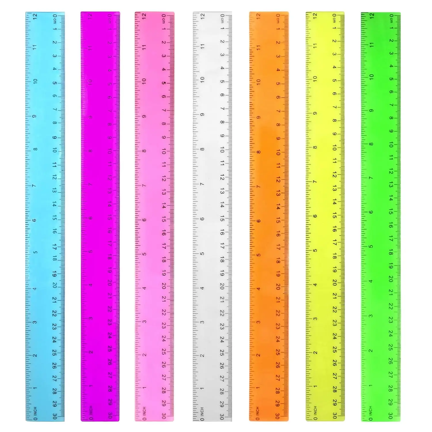 Color Clear Ruler Plastic Rulers - Ruler 12 inch,  Ruler for School | 7 Pack Transparent Rulers Bulk for Classroom,  to School Supplies with Centimeters, Millimeter and Inches  Colors