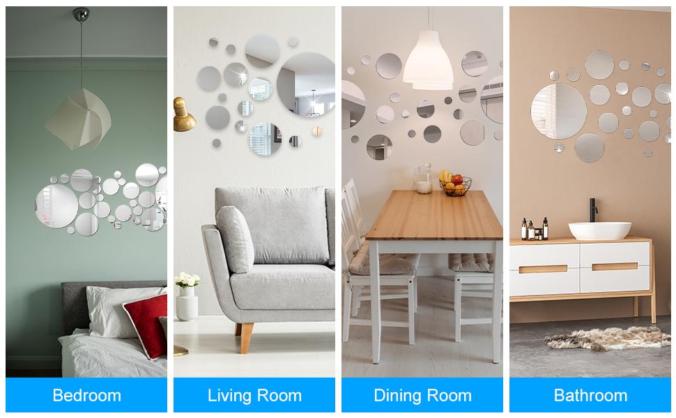 SITAKEYFMHK Must-have affordable home art decor!32-piece small round acrylic mirror wall sticker set, removable reusable mirror decals perfect for bedroom, living room, bathroom, ceiling and TV background wall decoration, clear reflective effect