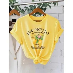 New 2026 Spring/Summer Collection: Italian Amalfi Coast Lemon T-Shirt, Crew Neck with Fruit and Letter Print, Fashionable Cool Short Sleeve Summer Casual Tee