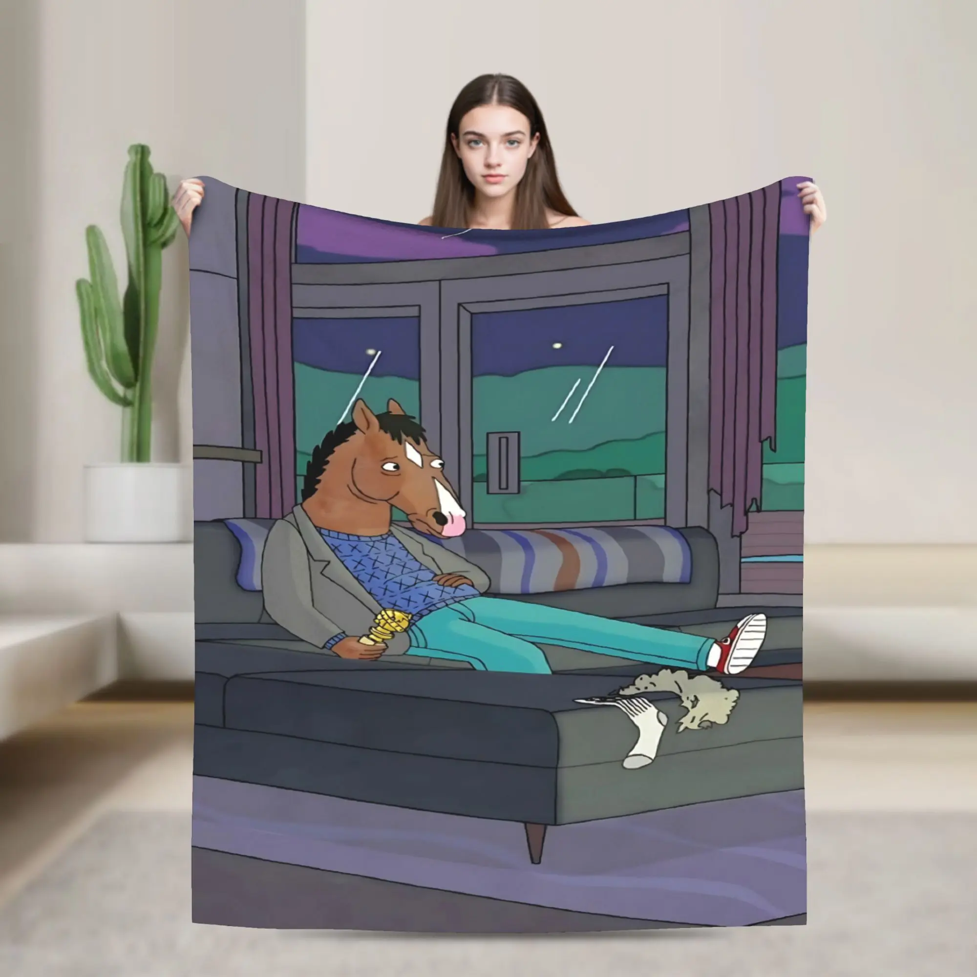BoJack Horseman Sofa Scene Flannel Throw Blanket, Classic Netflix Cartoon Character Blanket