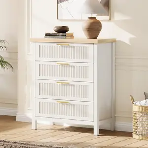 Garvee Fluted Dresser for Bedroom, Chest of Dressers 35.4 in Tall Dresser for Closet with 4 Fluted Dressers Chest with Clothes Storage Cabinet, Drawer Organizer for Bedroom, Living Room, Closet, White