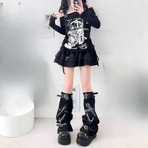 2026 New Y2K Dark Punk Cross Chain Buckle Slouchy Leg Warmers, Gothic Subculture Stackable Leg Covers, Sexy Streetwear Leg Socks for Teen Girls & Women