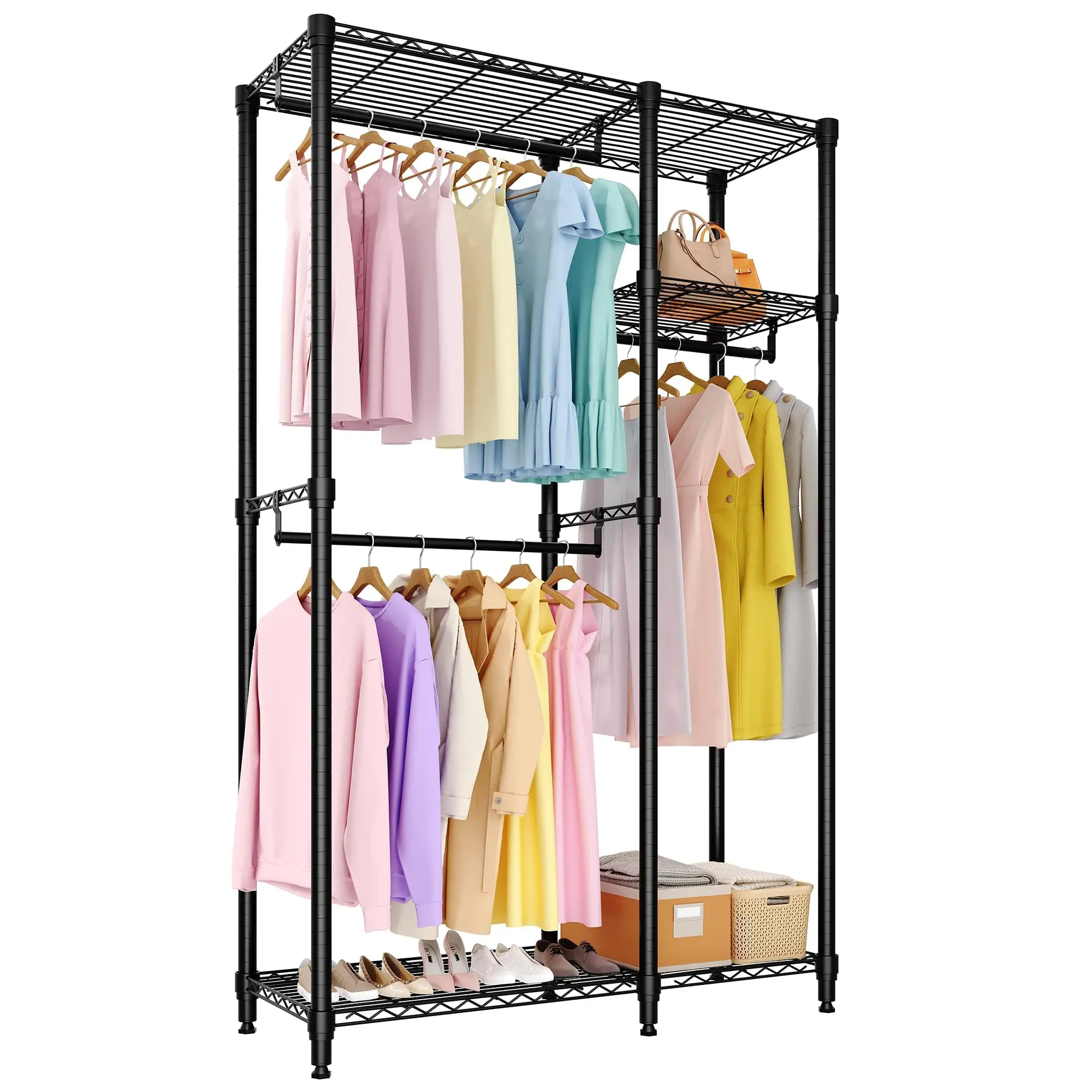 GARVEE High-Strength Steel Independent Clothes Rack - Hanging Bars, Adjustable Shelves, Portable Oxidation-Resistant Storage Organizer, 740 kg Max Capacity, Ideal for Bedrooms, Entryways, Shelf