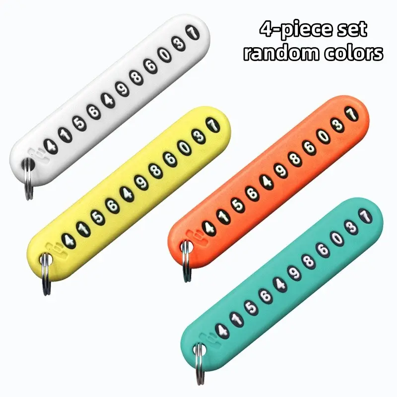 4-Piece Anti-Loss Number Tags, Car Key Chain, Unisex Hanging Accessory, Small Gift, Prevents Loss of Valuables, Phone Number Tag