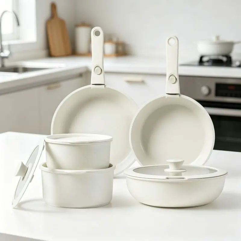 Detachable Granite Nonstick Cookware Set with Separable Handle For Home Use Steamer Pan Frying Pan Wok Universal