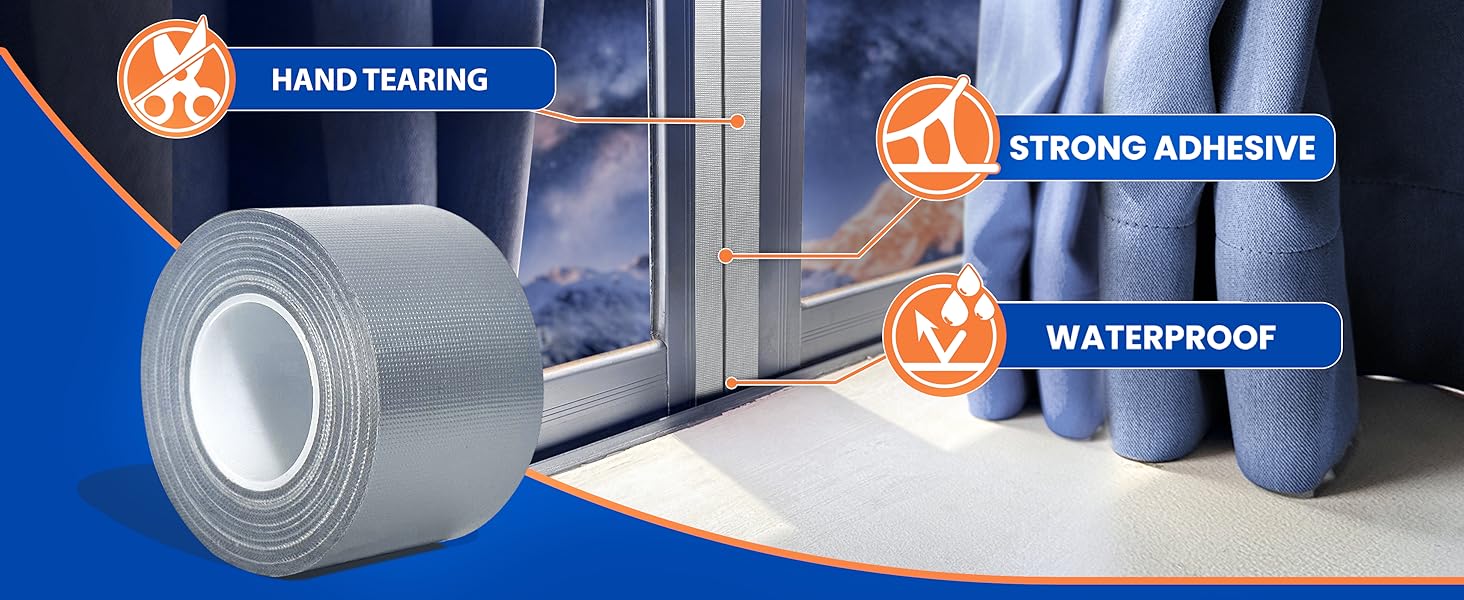 Silver Window Weather Sealing Tape,Window Draft Isolation Sealing Film Tape,Window AC Seal Air Conditioner Sealing Tape No Residue Waterproof Self Adhesive for Keep Out Cold Air Dust Rain 2IN X 65FT