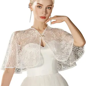 White Lace Shawl for Women Polyester Elegant Short Floral Bridal Lace Shawl Cape Wedding Capelet Cloak Cover Up Wraps Shrug for Formal Evening Dresses Party Wedding Bridal Bridesmaid Cape