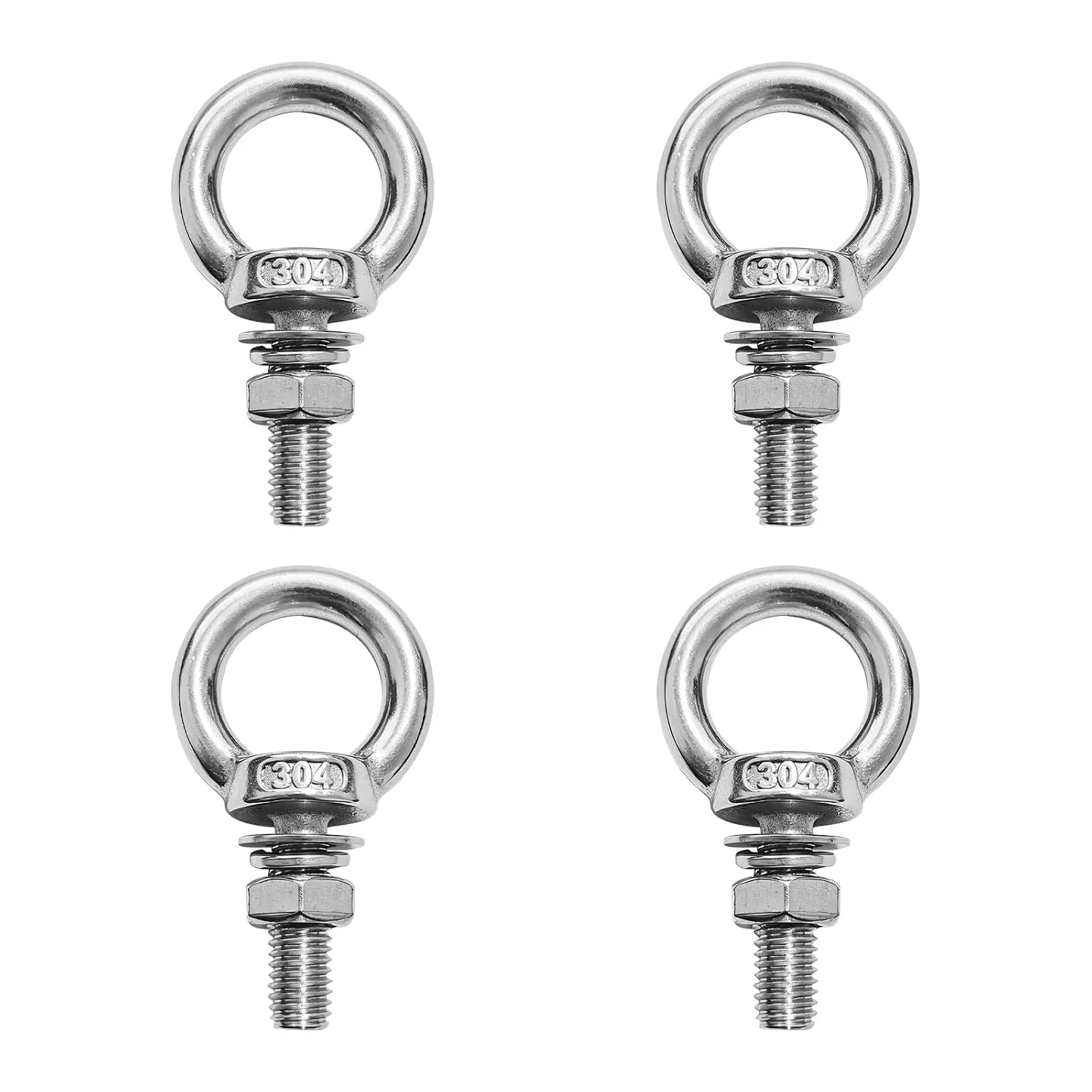 M8 Eye , 4 Pack 5/16" x 1" Stainless Steel Long Lifting Ring Eye Bolt with Nuts & Washers, Heavy Duty Lifting Ring Threaded Eyebolt Kit for DIY, Furniture, Swing and Outdoor Use