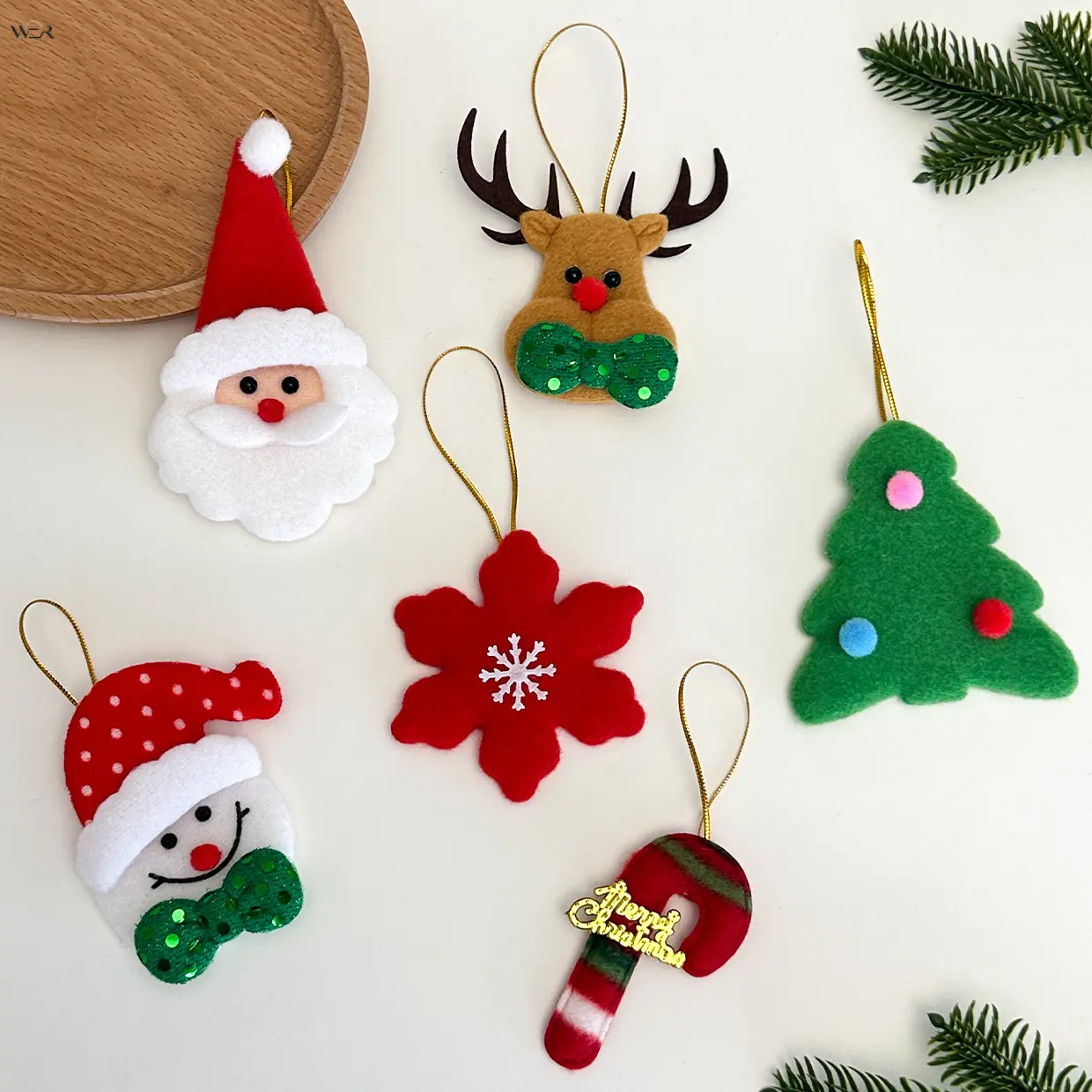 Felt Christmas Ornaments Set, Cute Santa Snowman Reindeer Snowflake Tree Candy Cane Hanging Pendants, Soft Felt Xmas Tree Decorations for Holiday Party Home Decor