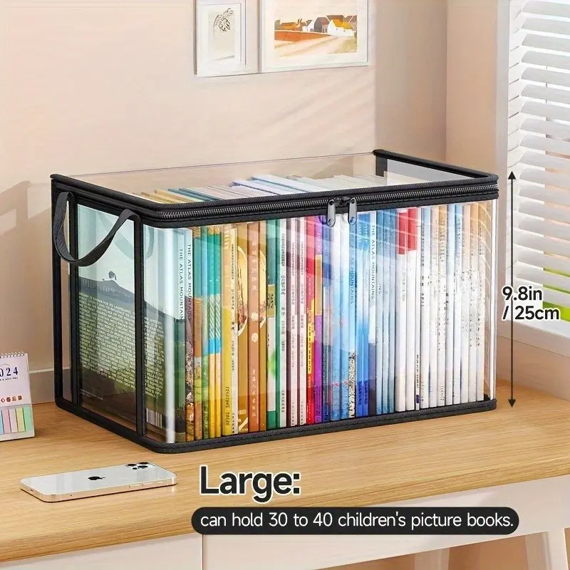 New Foldable Book Box, Transparent Waterproof Storage Organizer, Home Library Bookshelf, Classroom Book Holder, Durable Design