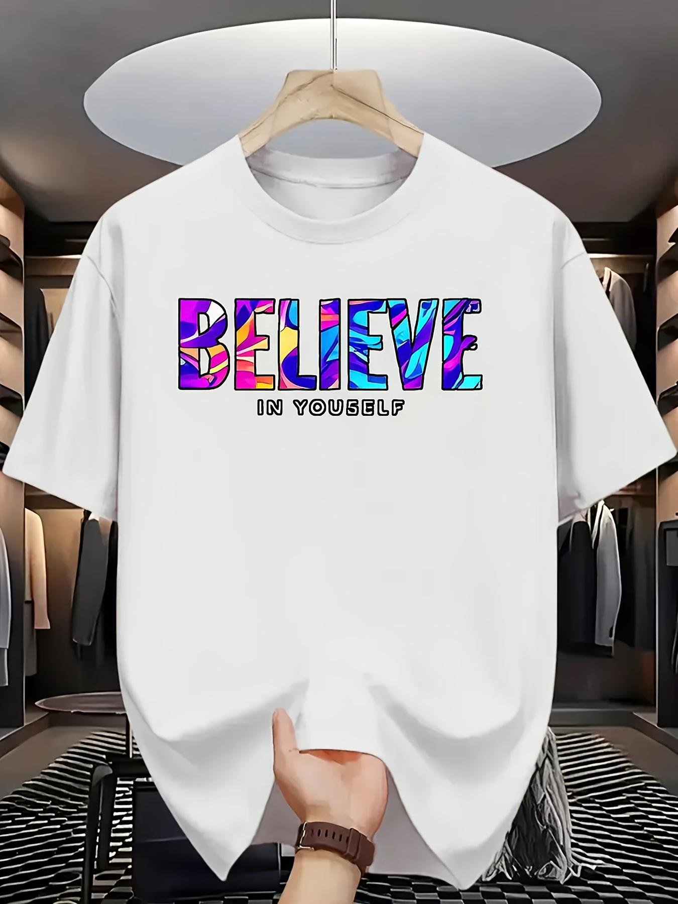 Believe in Yourself Motivational Tee – Holographic Look Positive Shirt for Gym & Daily