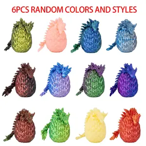 3D Printed Dragon Statue Set, Decorative Home Ornament, 6pcs Dragons and Eggs, Gradient Color Design, Night Glow Dragon Eggs, Perfect Gift, Random Styles and Colors