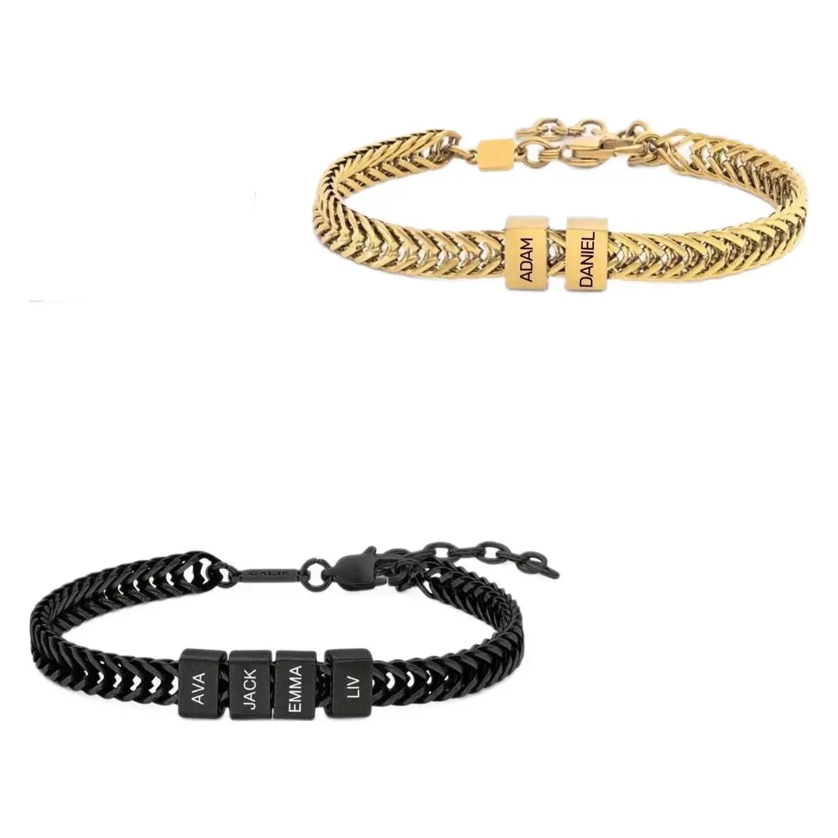 Personalized Custom Name Bead Bracelet, Engraved Stainless Steel Figaro Chain Bracelet Gift for Men Women