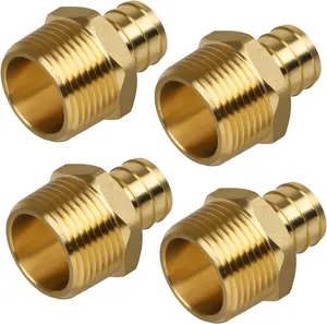 4 Pack Pex Fittings, 3/4" Male NPT to 3/4" Pex Male Adapter, Heavy-Duty Brass Crimp Fittings for PEX Pipes with Leak-Resistant Construction, NSF & UPC Certified, 4 Pack