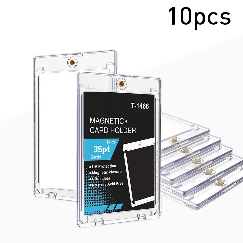 10 Pack Premium 35 Pt UV-Resistant Acrylic Magnetic Card Holders, Durable Transparent Display Cases, Top Magnet Closure, Ideal for Collectors and Gamers