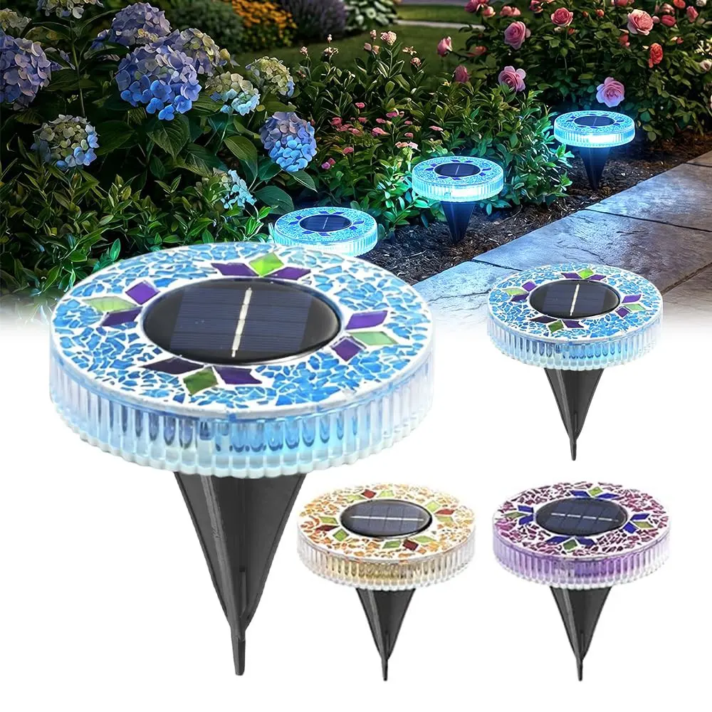 1/4Pcs Solar Outdoor Mosaic Disk Lights, Waterproof Garden Lamp, Mosaic Solar Disk Light, solar disk lights outdoor waterproof, for Lawn, Patio, Yard, Driveway