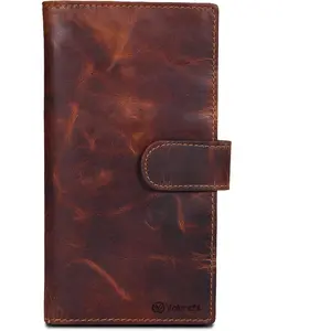 Leather Checkbook Cover for Men & Women - Duplicate Checks - RFID Blocking - Slim Long Wallet with 5 Card Holder Slots - Personal & Business Checks (Cognac Vintage)