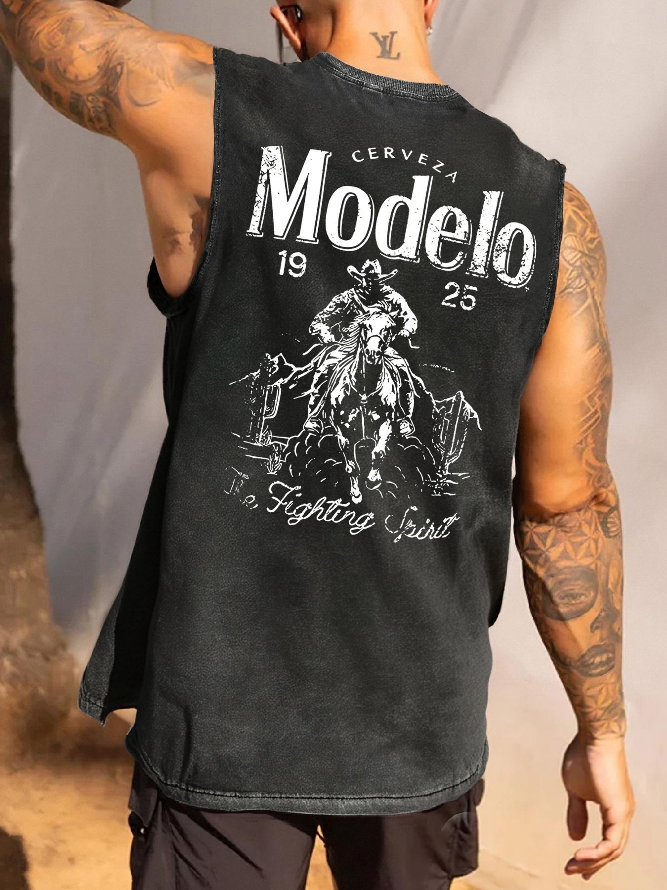 Men's Modelo Eagle Print Graphic Round Neck Stylish Tank Top, Loose Casual Street Sleeveless Top for Daily Wear, Menswear for All Seasons, Streetwear, Casual Slim Sleeveless, Vest Tank Top