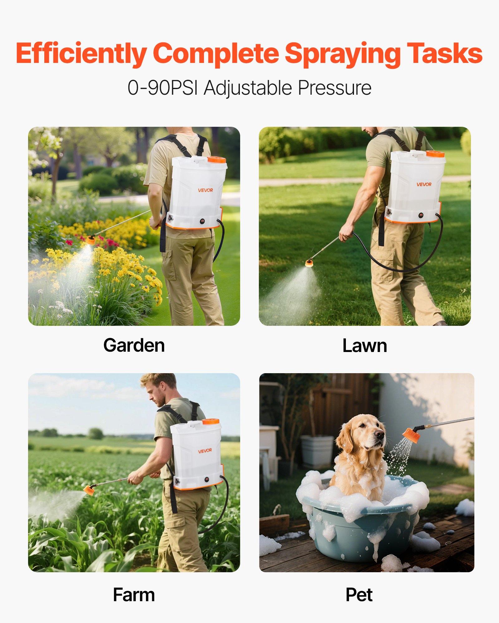 VEVOR Battery Powered Backpack Sprayer, 3.2 Gal Powerful Electric Backpack Sprayer, 2 Retractable Wands & 5 Nozzles, Adjustable 0-90 PSI, 2 Hour Runtime, Portable Weed Sprayers for Yard Garden Lawn