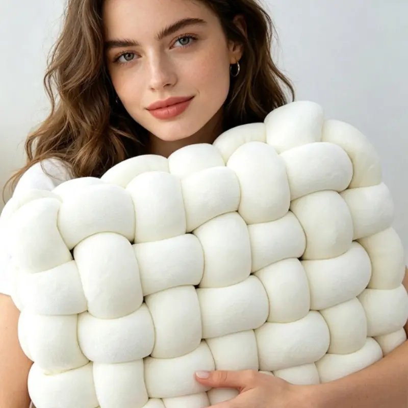Soft Decorative Knotted Throw Pillow, Casual Solid Color Cushion for Couch, Sofa, Bedroom Decor, Adds Comfort and Style to Any Room, Comfy Cushions