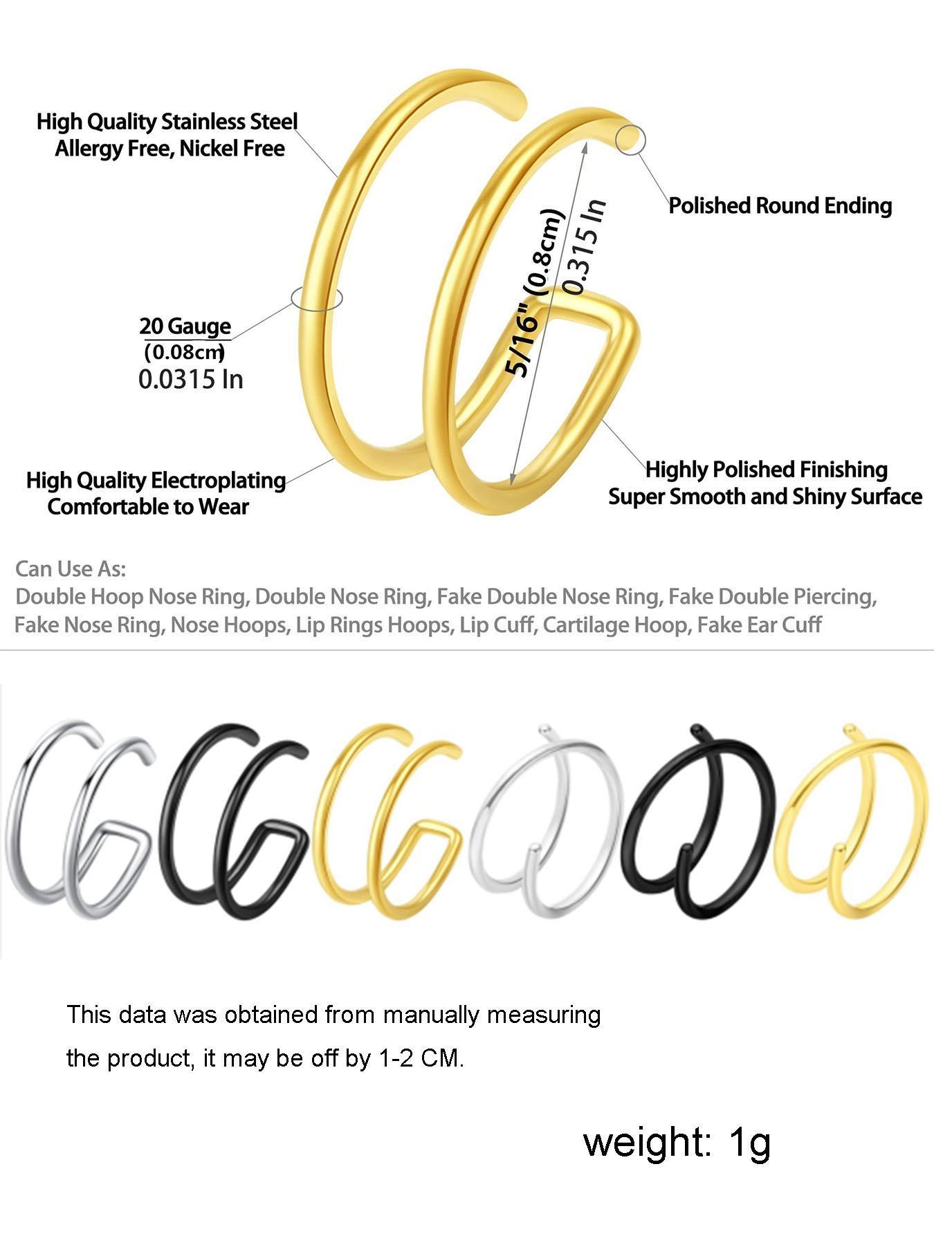 15pcs Stainless Steel Fake Pierced Nose Rings, Nose Cuff for Women and Men, Fashionable Body Jewelry Accessories for Daily Decoration, Nose Piercing Jewelry