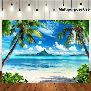 Tropical Palm Beach Vacation Backdrop Party Background Cloth, Sea View Tapestry Wall Hanging Photography Background Premium Polyester Fabric, Holiday Party Decor, Wedding Event Setup, Photo Studio Prop, Beach Theme Background
