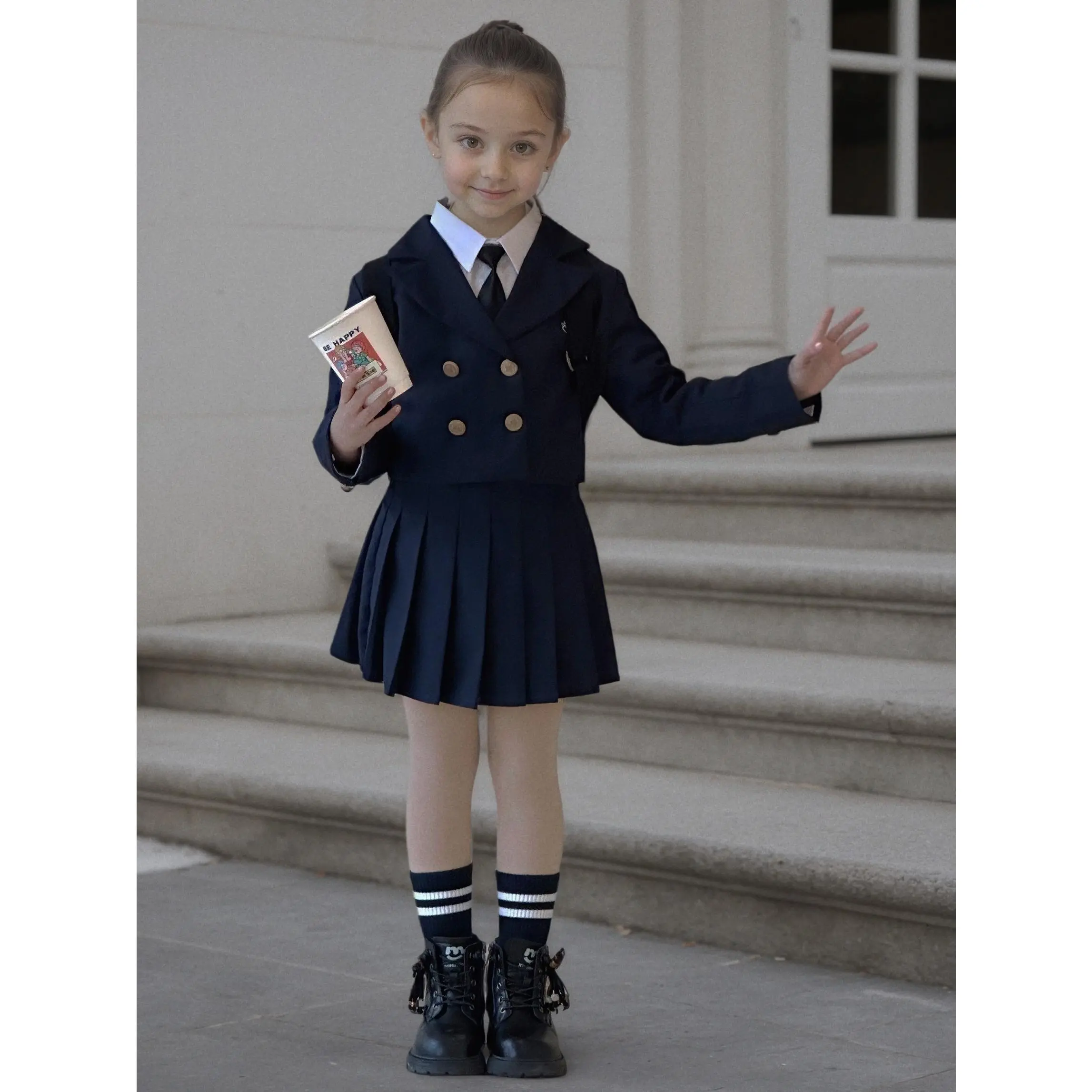 Girls' Preppy Style Set Spring/Autumn New JK 2pcs Outfit Spring Outfit Girls' Blazer And Pleated Skirt Casual Outing Clothes Back-To-School Season