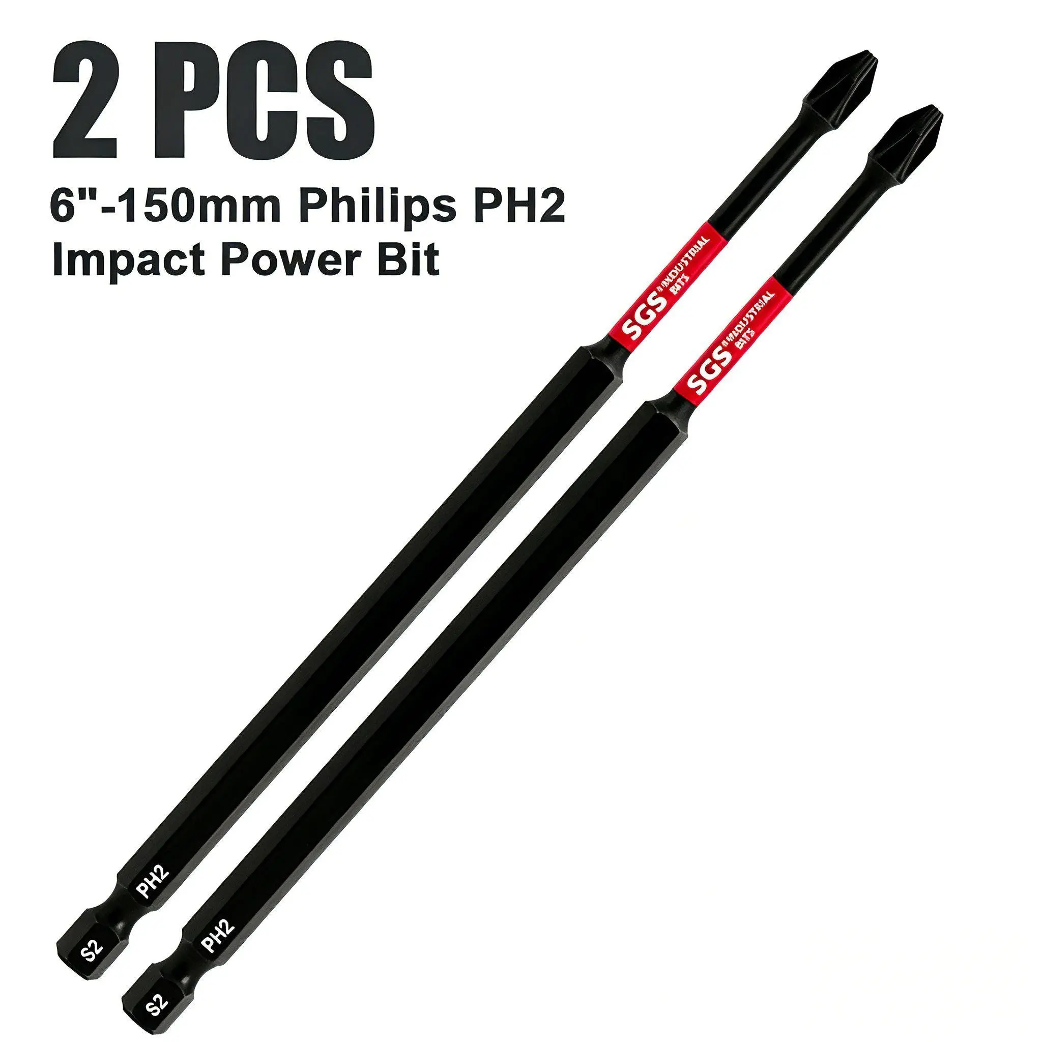 2/4/6Pcs 150mm Long S2 Industrial Magnetic PH2 Phillips Screwdriver Bits, Rustproof & Impact Resistant, Portable Elegant Design, for Heavy-Duty Construction, Home & Outdoor Assembly, Forestry Maintenance, DIY Projects