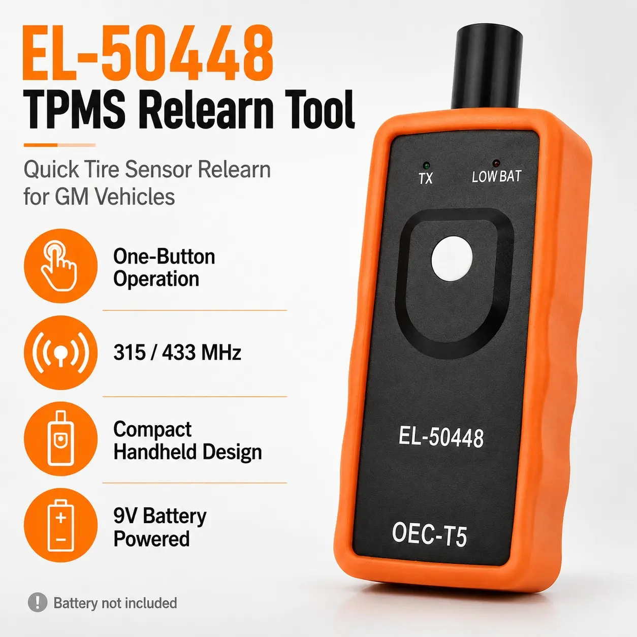 El-50448 Tpms Relearn Tool for Gm Vehicles, Oec-T5 Tire Pressure Sensor Reset, 315/433 Mhz, One-Button Programming for Cars Suvs Pickups