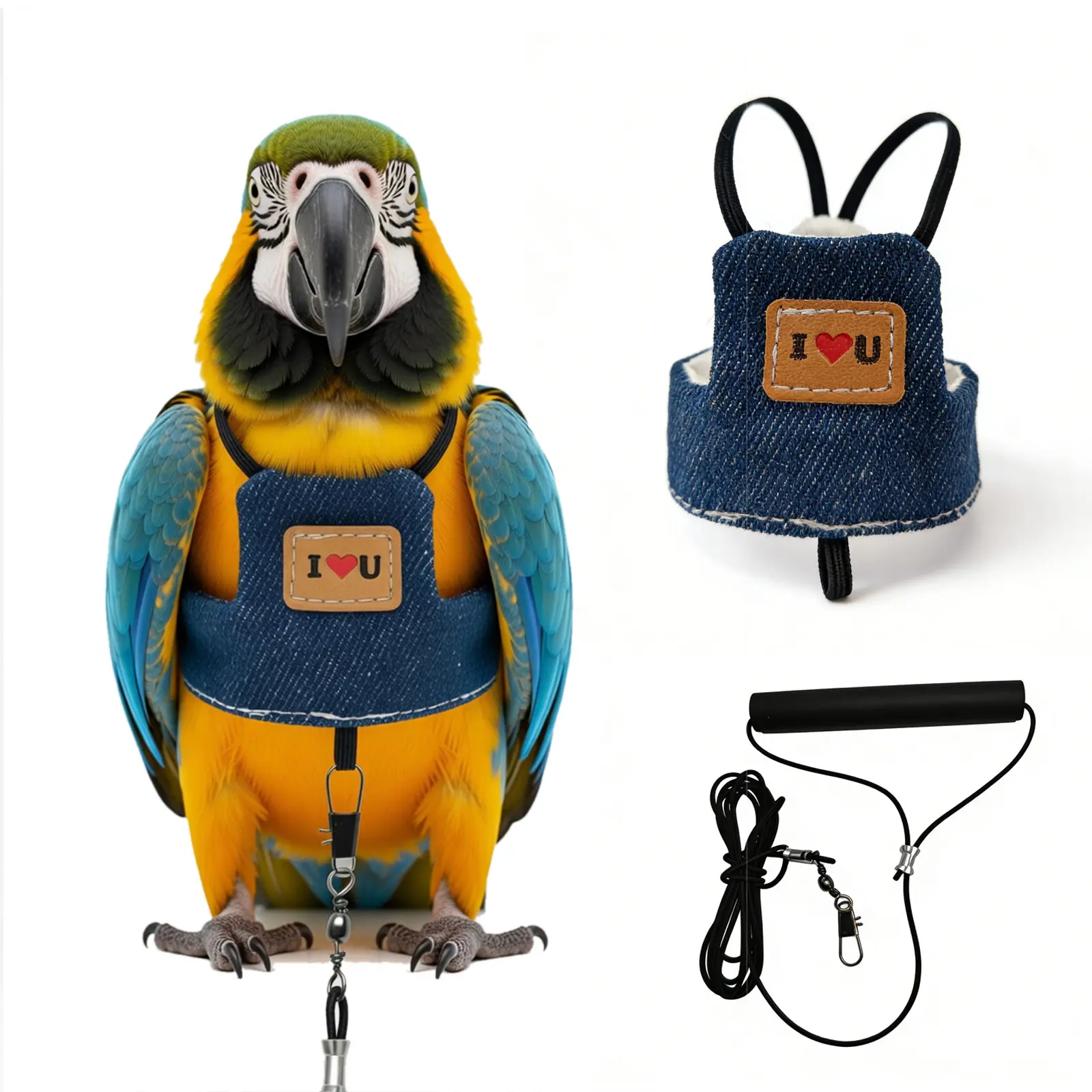 Bird Harness Set - Cloth Fabric Flight Suit, Parrot Leash & Training Aid for Cockatiels, Budgies, Multi-Size