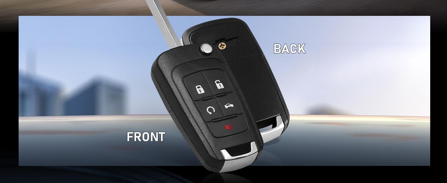 5-Button Flip Key Fob: Keyless Entry Remote Replacement for Chevy Camaro Malibu Sonic Equinox Impala Cruze GMC Terrain Buick Allure Lacrosse Regal Verano Encore, OHT01060512, V2T01060512, 315MHz