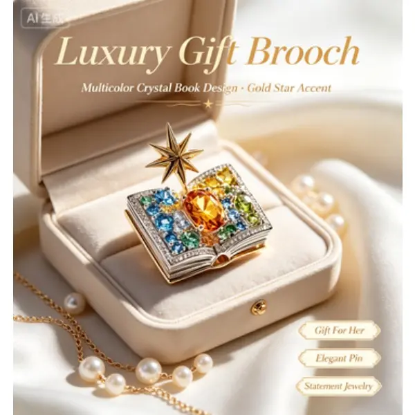 1 Fashionable Fully Diamond-Filled Eight-Pointed Star Fairy Book Brooch, Personalized Light Luxury Exquisite Suit Coat Accessory