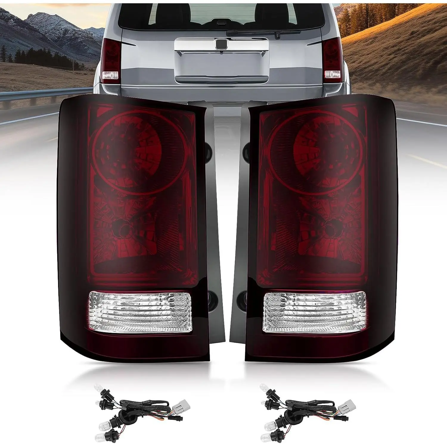Nilight Pair Set Smoked Red Tinted LED Taillight Assembly - Corrosion-Resistant, Shockproof, Dust-Proof Polycarbonate OE-Style Rear Lamps w/Bulbs, Plug-In Fit Easy-Install Replacement for 2009-2015 Honda Pilot (Driver & Passenger Side), High Visibility, T