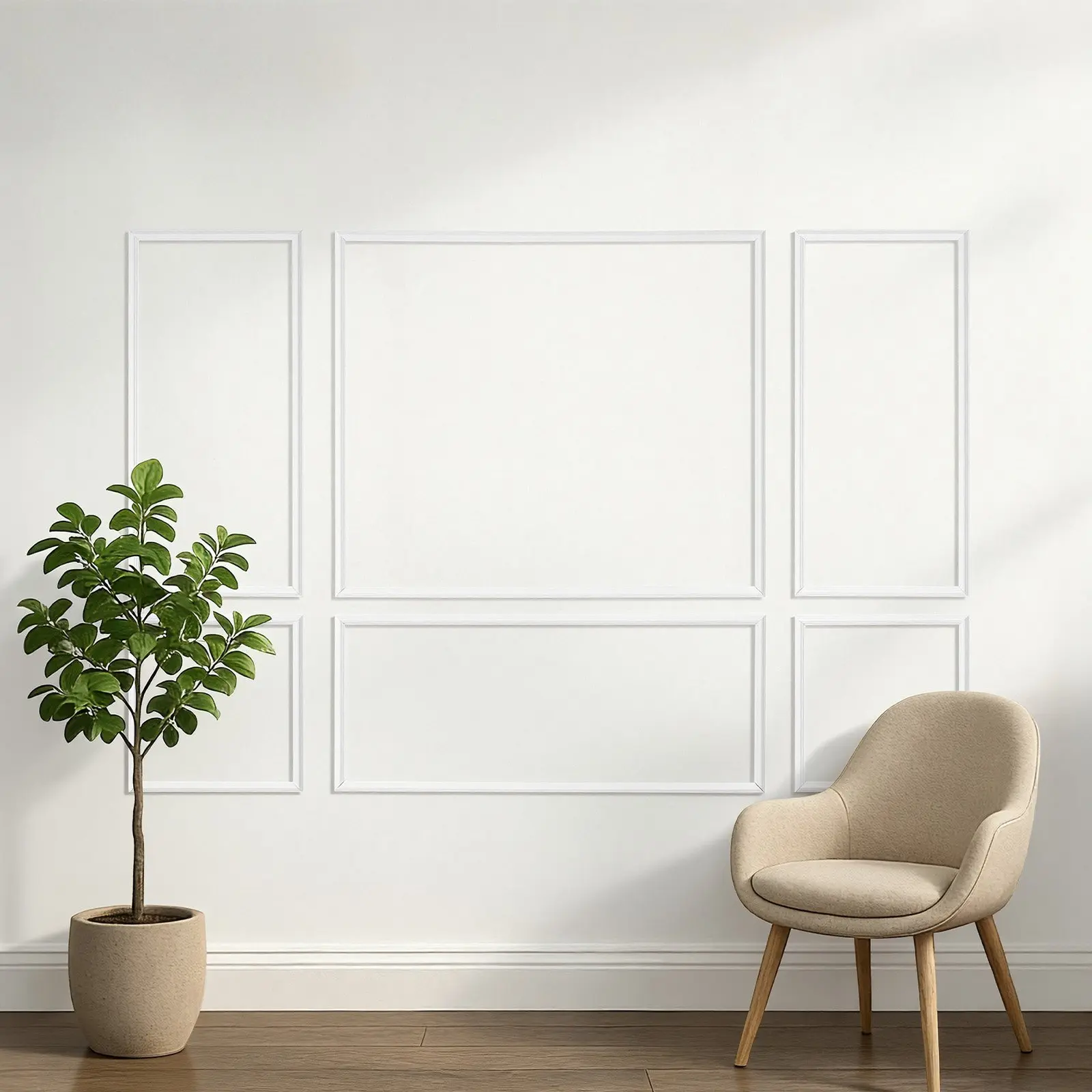 VEVOR 3-Pack Classic Wall Molding Wainscoting Panels Kit, Moisture-Proof Lightweight Paintable Polystyrene, Easy-to-Install Accent Wall Trim for Bathroom Living Room, White (23x56.3in + 23x23in, Holds Traditional Wood Texture)