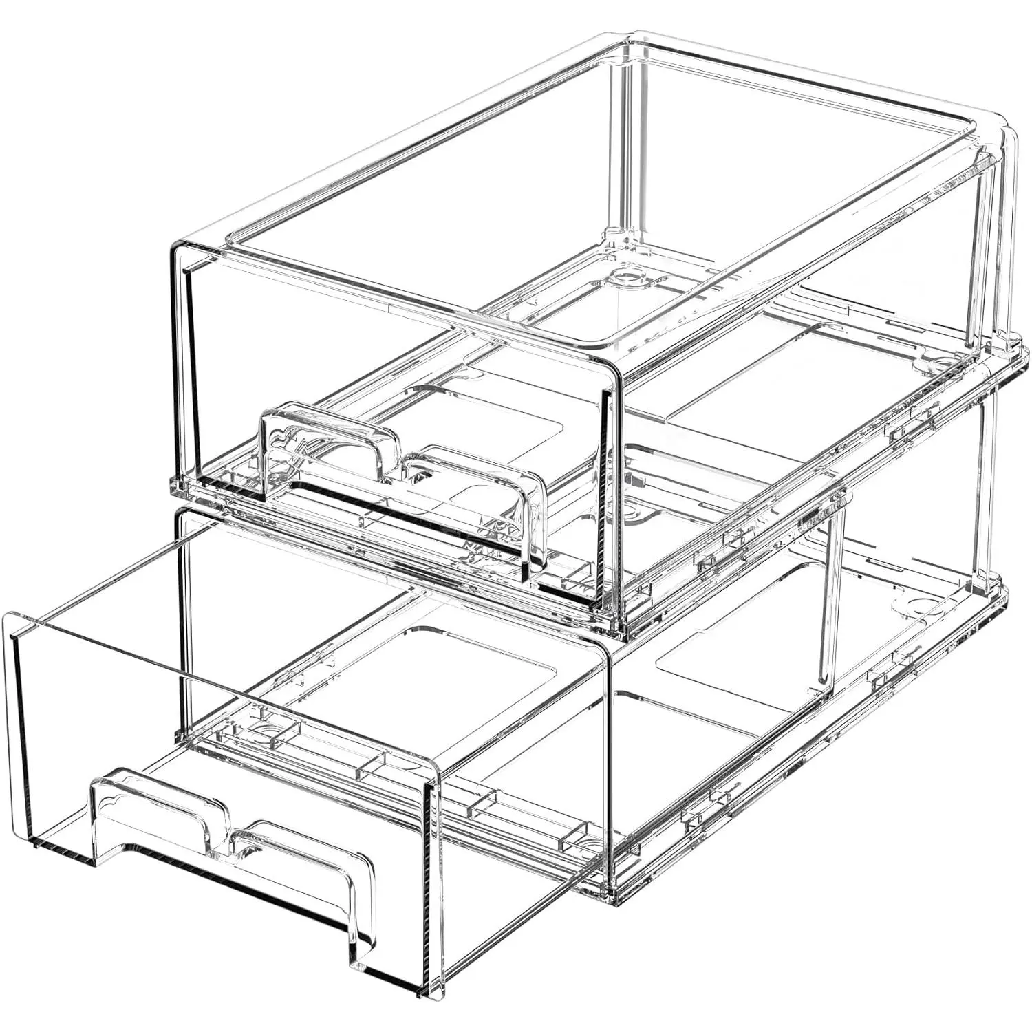 2 Pack Refrigerator Drawers - Fridge Organizer Bins Stackable Storage Drawers, Clear Refrigerator Organizing Containers Pull Out Drawer for Fruit, Vegetable Storage and Keep Fresh