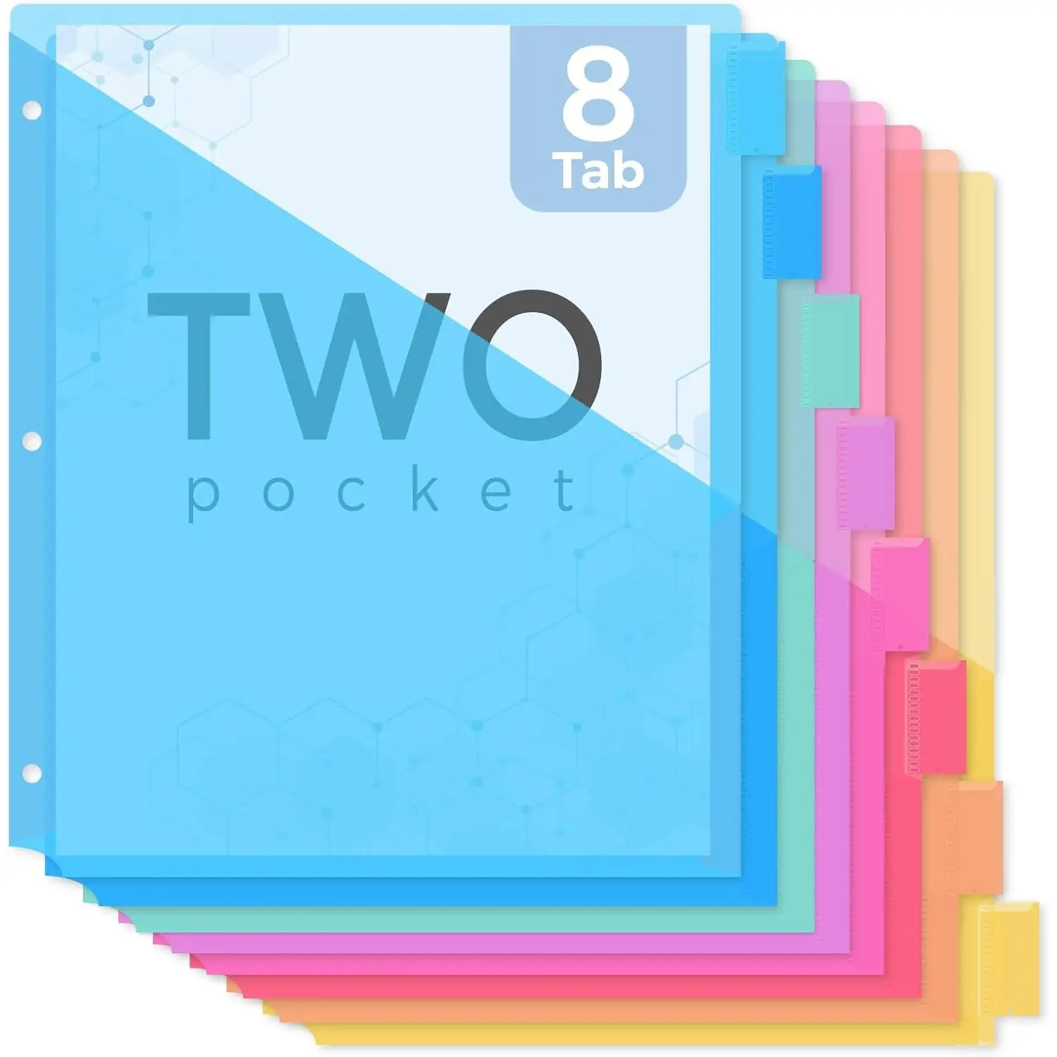 Binder Dividers with Tabs and Pockets,8 Tab Dividers for 3 Ring Binder, Plastic Binder Dividers with 2 Pockets & 16 Blank Labels, Blue