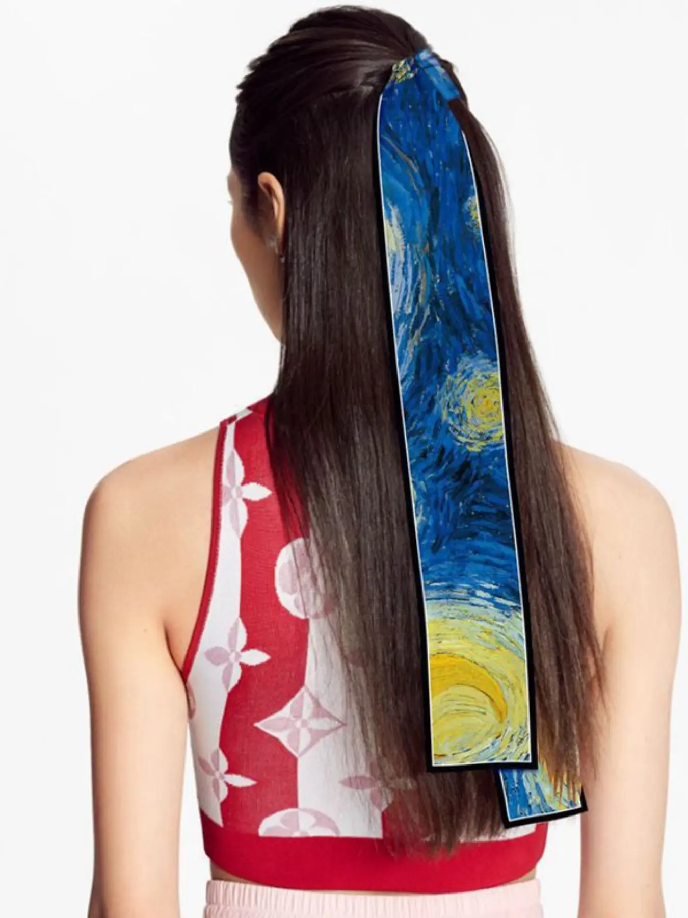 Spring Summer Versatile Artistic Oil Painting Series Scarf, Long Narrow Tie Scarf for Women, Stylish Bag Strap, Fine Wrap Scarf, Versatile Headscarf, Scarf for Hair