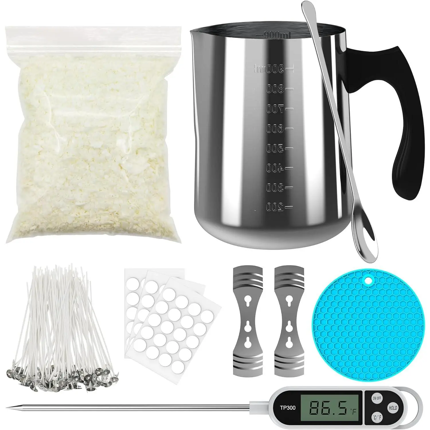 Candle Making Kit Supplies for Beginners, Soy Wax DIY Candle Making for Adults, with 900ml Candle Make Pouring Pot, Candle Wicks, Wicks Sticker, Wicks Holder,Soy Candle Wax